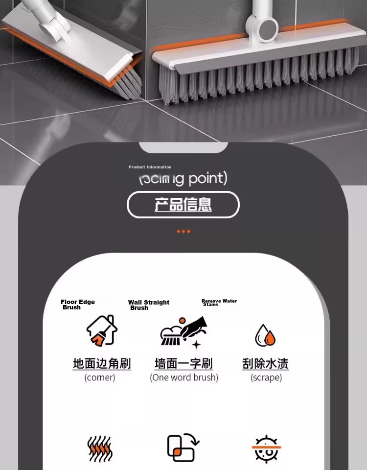 Guangduola Floor Brush Bathroom Brush No Dead Angle Shower Brush Floor Gap Brush Toilet Crevice Brush V-Shaped Long Handle Floor Brush 2