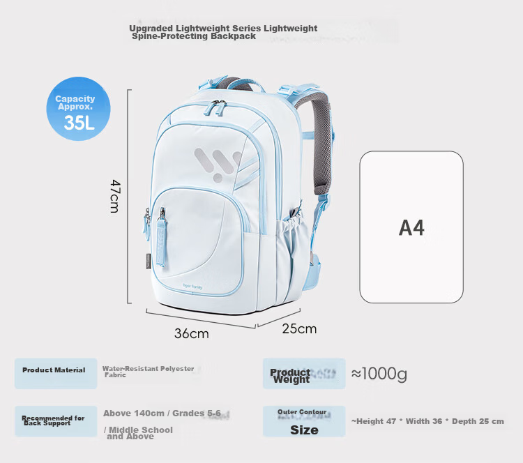TigerFamily TigerMi Primary School Backpack for Grades 1-5 Kids Boys Girls Ergonomic Large Capacity School Bag 34