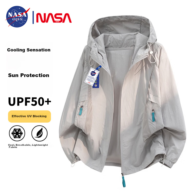 NASA GISS Men's Summer Lightweight Breathable Loose Fit Cooling Sun Protection Hoodie Jacket Ice Rain Gray L