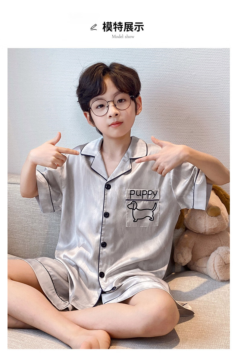 Langsha Children's Pajamas Boys Youth Summer Thin Lightweight Ice Silk Short Sleeve Two-Piece Homewear 2026 New Model 8