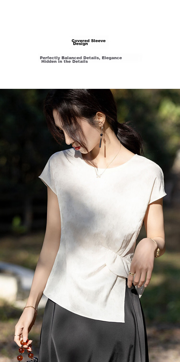 Demana "Cool Elegance" Summer Chinese Style New Satin Jacquard Sleeve Pleated Loose Slim Shirt for Women Premium 7