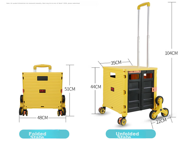 SELORSS Foldable Hand Cart Elderly Shopping Cart Small Trolley Shopping Cart Pull Cart Push Cart Large Wheel Yellow BY06-F 18