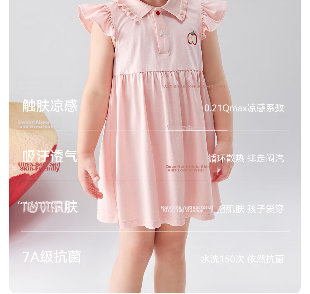 Betis Girls Summer Dress Children's Long Dress Thin Princess Breathable Sweat-Absorbing Polo Collar Baby Dress with Small Flutter Sleeves 7