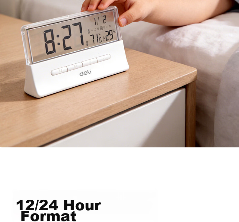 Deli Electronic Alarm Clock Backlight Large Bell Smart Home Student Multifunctional Thermometer Large Screen Bedside Clock Back to School Essential - LE122 Gift 9