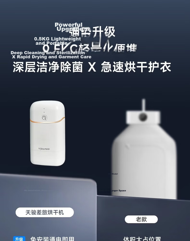 Tianjun Portable Clothes Dryer Home Small Travel Business Trip Dormitory Mini Silent Dryer Deep Sterilization Mite Removal Purification Baby Clothes Underwear Dryer Moonlight White 4
