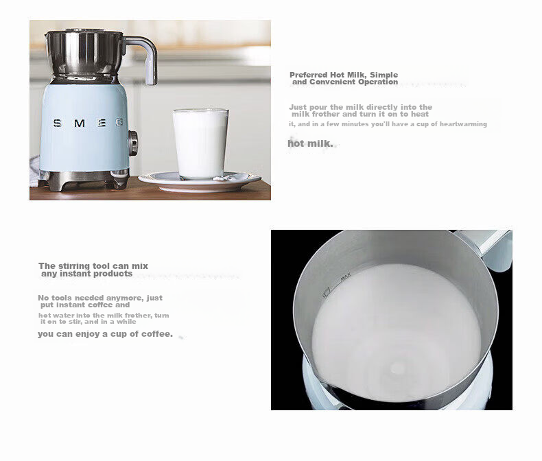 SMEG Fully Automatic Milk Frother Retro Hot and Cold Dual-Use Electric Large Capacity Coffee Milk Frother Hot Milk Hot Cocoa MFF11 Birthday Gift JD Self-operated 10