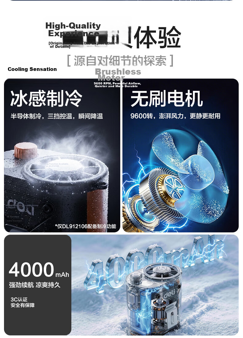Deli Portable Neck Fan for Outdoor Camping, Rechargeable Cooling Device with USB Long Battery Life for Construction Sites, New Model 2026 3
