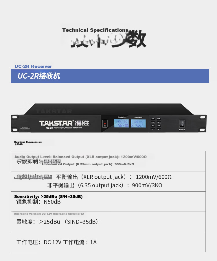 TAKSTAR UC-2R+UC-TH1 Wireless Set Dual Receiver Conference Host Speech Gooseneck Microphone 10