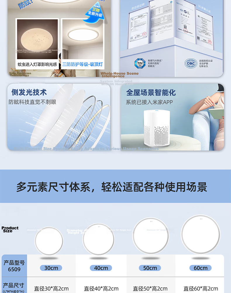 Dell Eye-Care Bedroom Ceiling Light with Cree LED, Ultra-Thin Seamless Aluminum Children's Room Lamp, Zhongshan Lighting with Installation Included 5