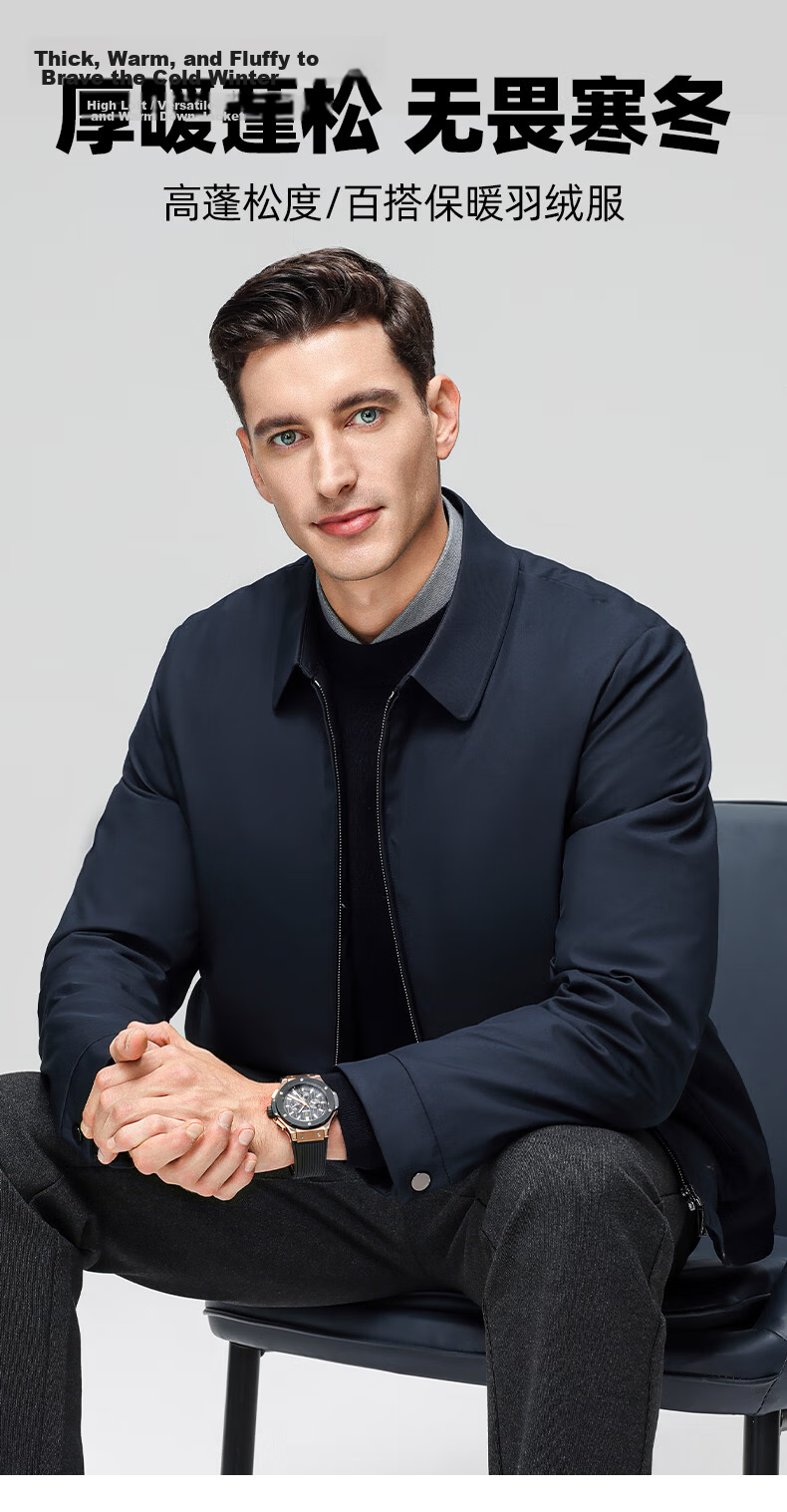 ROMON Lightweight Down Jacket Men Dad Warm Autumn Winter Business Casual Lapel Executive Coat 25030Y Dark Blue XL 1