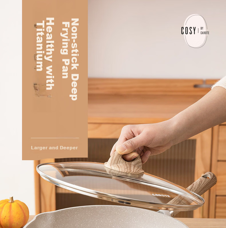 Carote Non-Stick Titanium Frying Pan Set 32cm Maifan Stone Flat Bottom Wok for Induction and Gas Stove 1