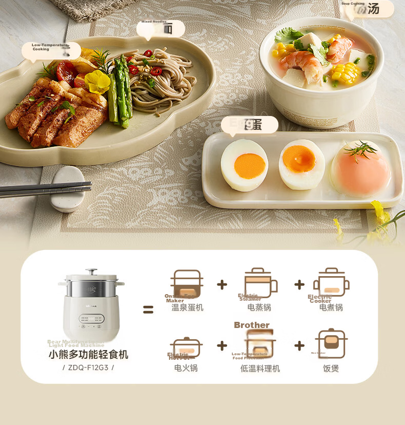 Bear Titanium Egg Cooker Steamer Automatic Power-Off Breakfast Steamer Timer Reservation Small Single-Use Non-Coated Light Food Machine ZDQ-F12G3 9