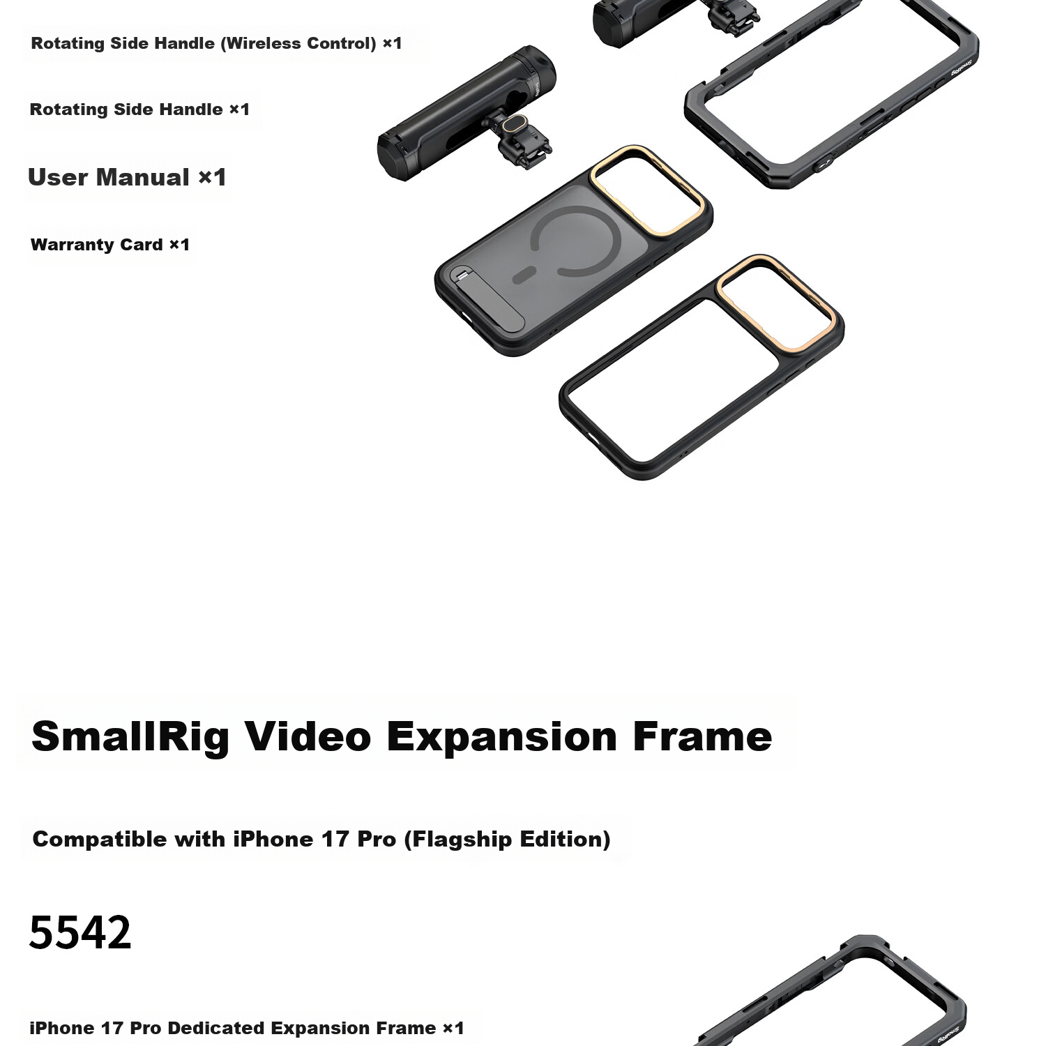 SmallRig 5542 Expansion Cage Mount Handle Bluetooth Remote for iPhone 17 Pro Max/17 Pro Series Photography Kit 19