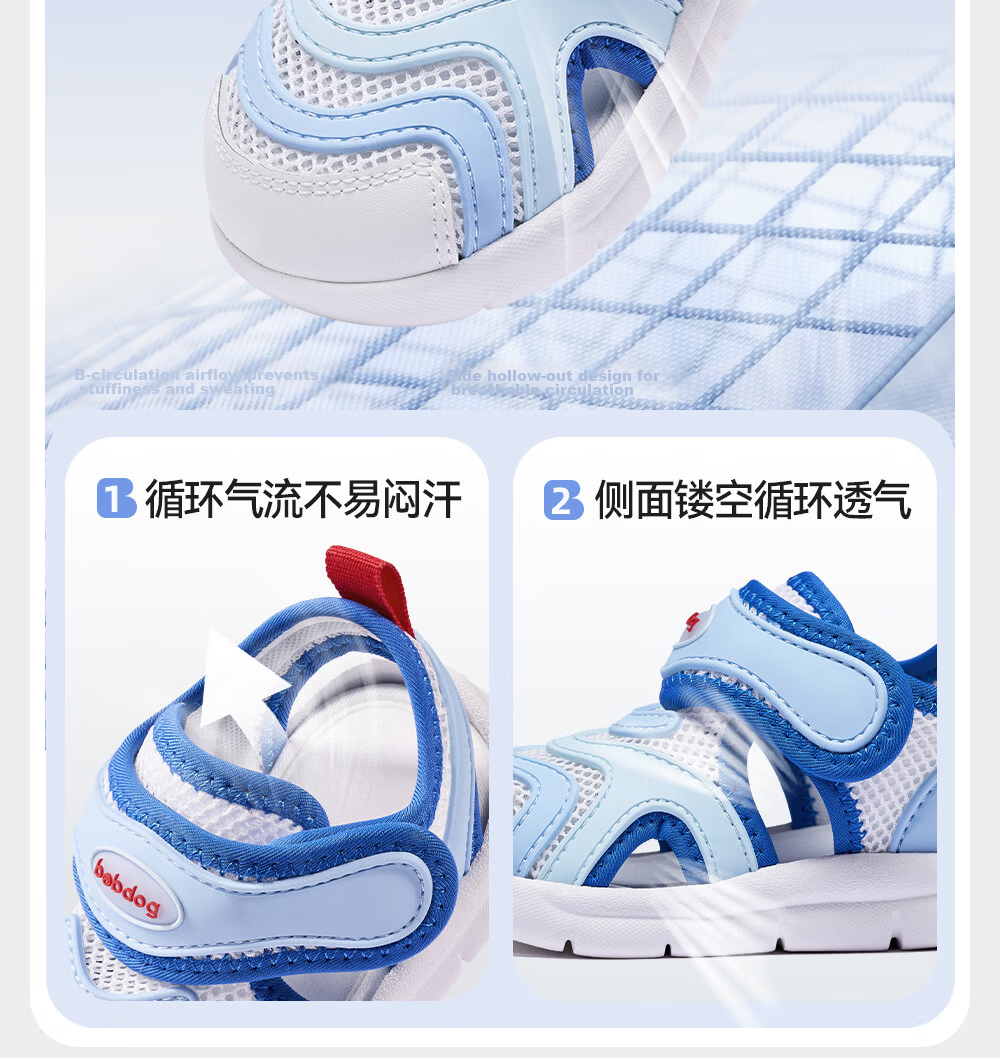 BOBDOG Children's Shoes, Baby Sandals, Toddler Walking Shoes, Summer Style, Soft Sole, Breathable Caterpillar Design, Functional Shoes for Boys And Girls, Blue And White Color, Size 24 9