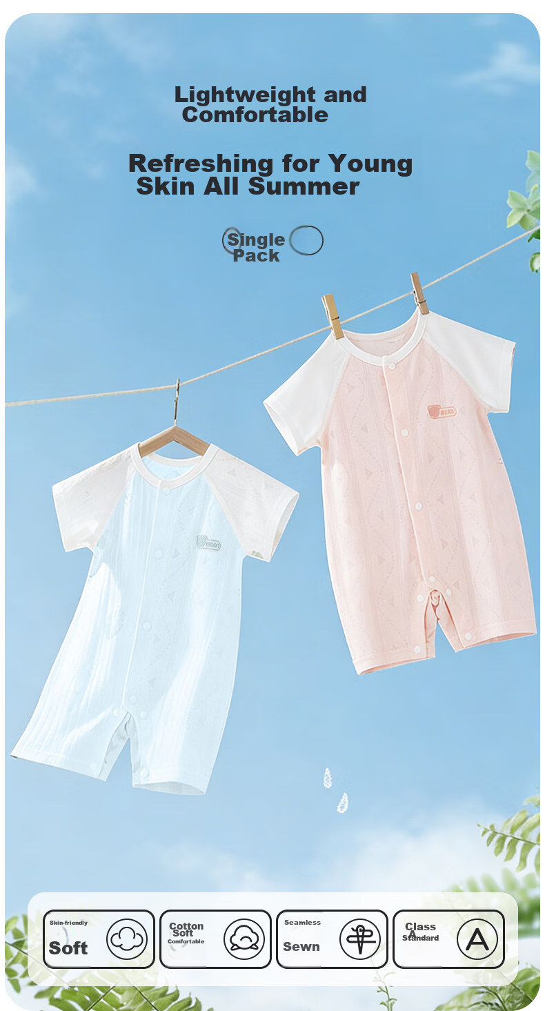 Aibao Baby Short-Sleeve Romper Summer Thin Newborn Infant Short-Sleeve Jumpsuit Pink White T318 Size 80 2