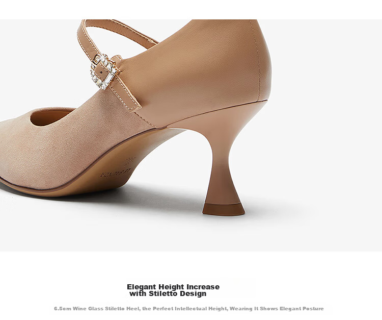Le Saunda 2026 Spring New Women's Pointed Toe Lambskin Stiletto Mary Jane Flats 7M64901 Milk Tea Apricot BES36 6