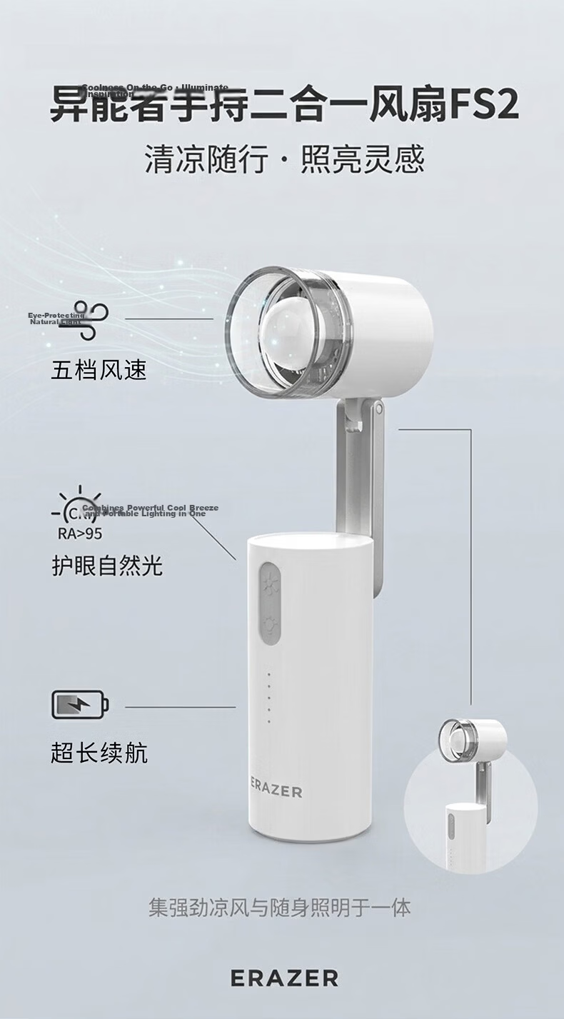 Lenovo Investment Brand Superpower Mini Fan Handheld Desktop Neck Hanging Long Battery Life Foldable Portable USB Charging Cooling Ice Compress Office Student Outdoor Fan 1
