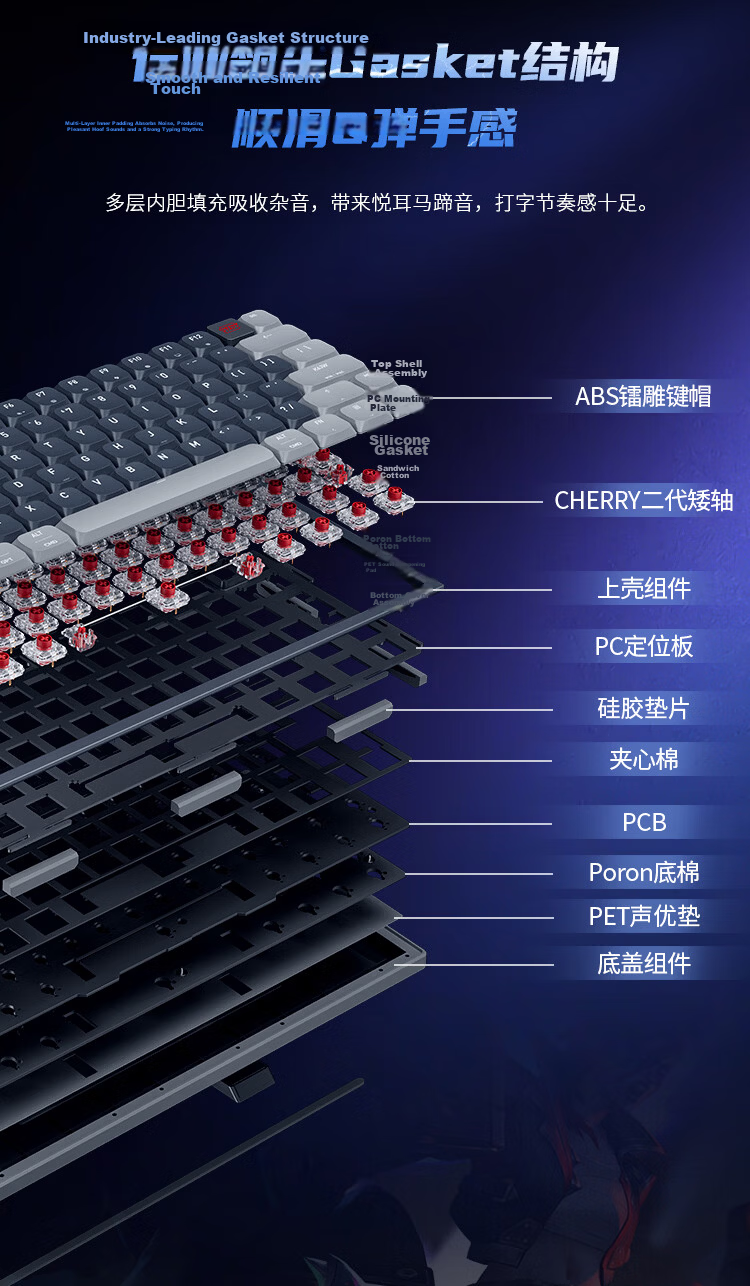 CHERRY K63W PRO Low Profile UWB Wireless Dual Mode Mechanical Keyboard RGB Backlit Business Office Slim Portable Gasket Structure 77-Key Gaming Wired Keyboard 5