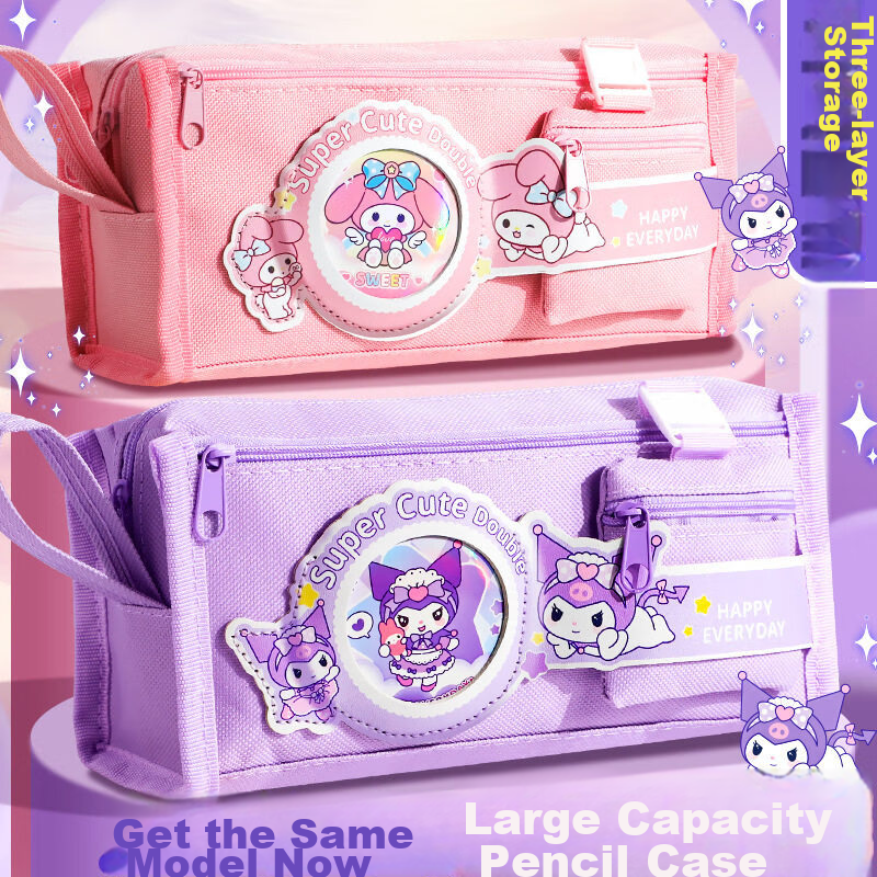 Meijiwan Large Capacity Multi-layer Pencil Case Stationery Box for Primary School First Grade Boys and Girls High-Value Canvas Pencil Pouch Kindergarten Storage Bag Kuku Purple