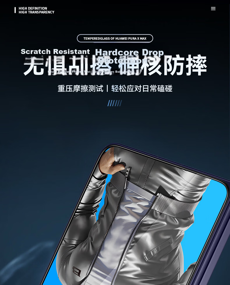 BLUEO Huawei PuraXmax Tempered Glass Screen Protector HD Anti-Drop Scratch-Resistant Protective Film 11
