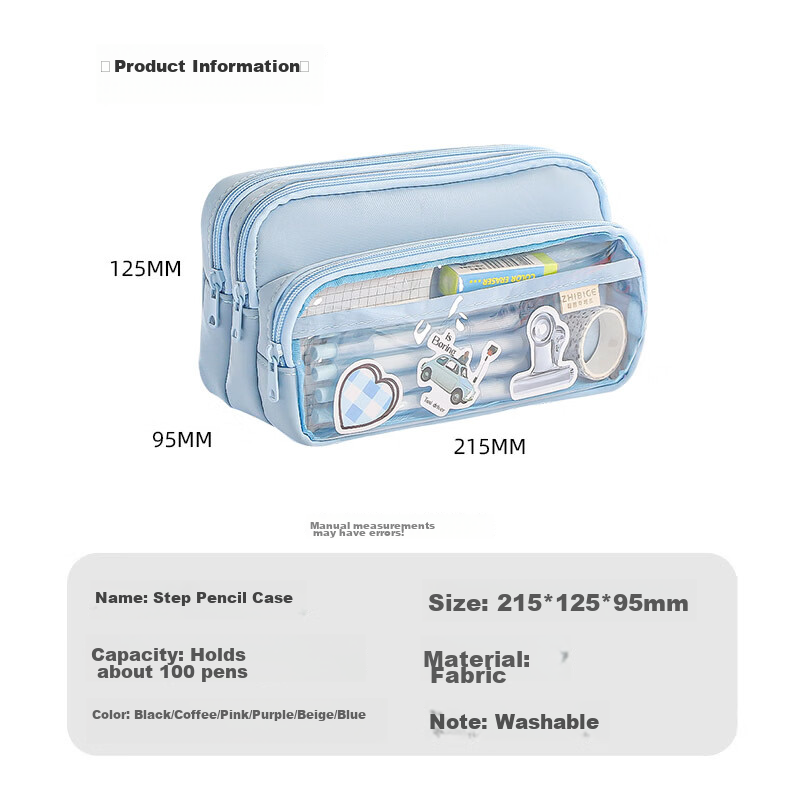 Mingyu INS Style Transparent Pain Bag Pencil Case Large Capacity Tiered Stationery Box Girls Primary Middle School High-Value Pencil Case Stationery Bag Blue 2