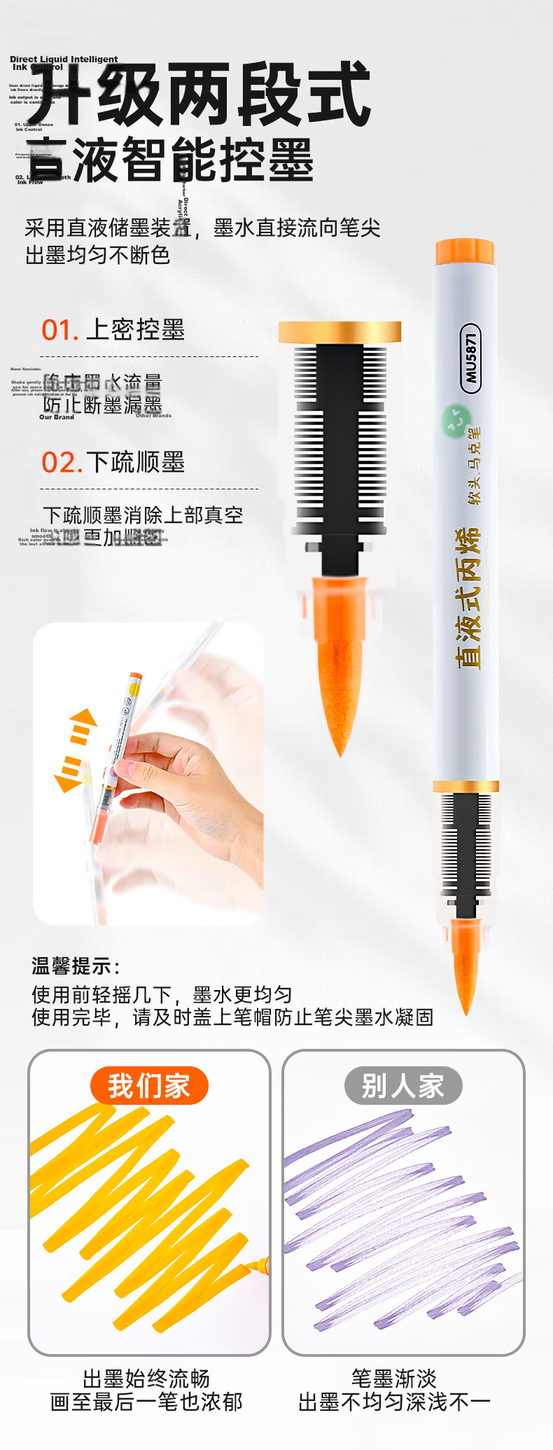 Touchcolor Direct Ink Soft Tip Acrylic Marker 48 Colors Smart Ink Control Safe Non-Toxic Children's Watercolor Pen Student Art Drawing Colored Pen Birthday Gift for Boys and Girls 3