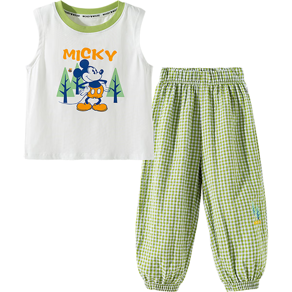 Disney Boys Cartoon Casual Vest and Anti-Mosquito Pants Two-Piece Summer Set Green Size 90