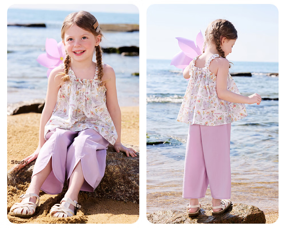 Betis Girls' Printed Two-Piece Set 2026 Summer Floral Casual Outfit Children's Camisole and Cropped Pants Baby Set 35