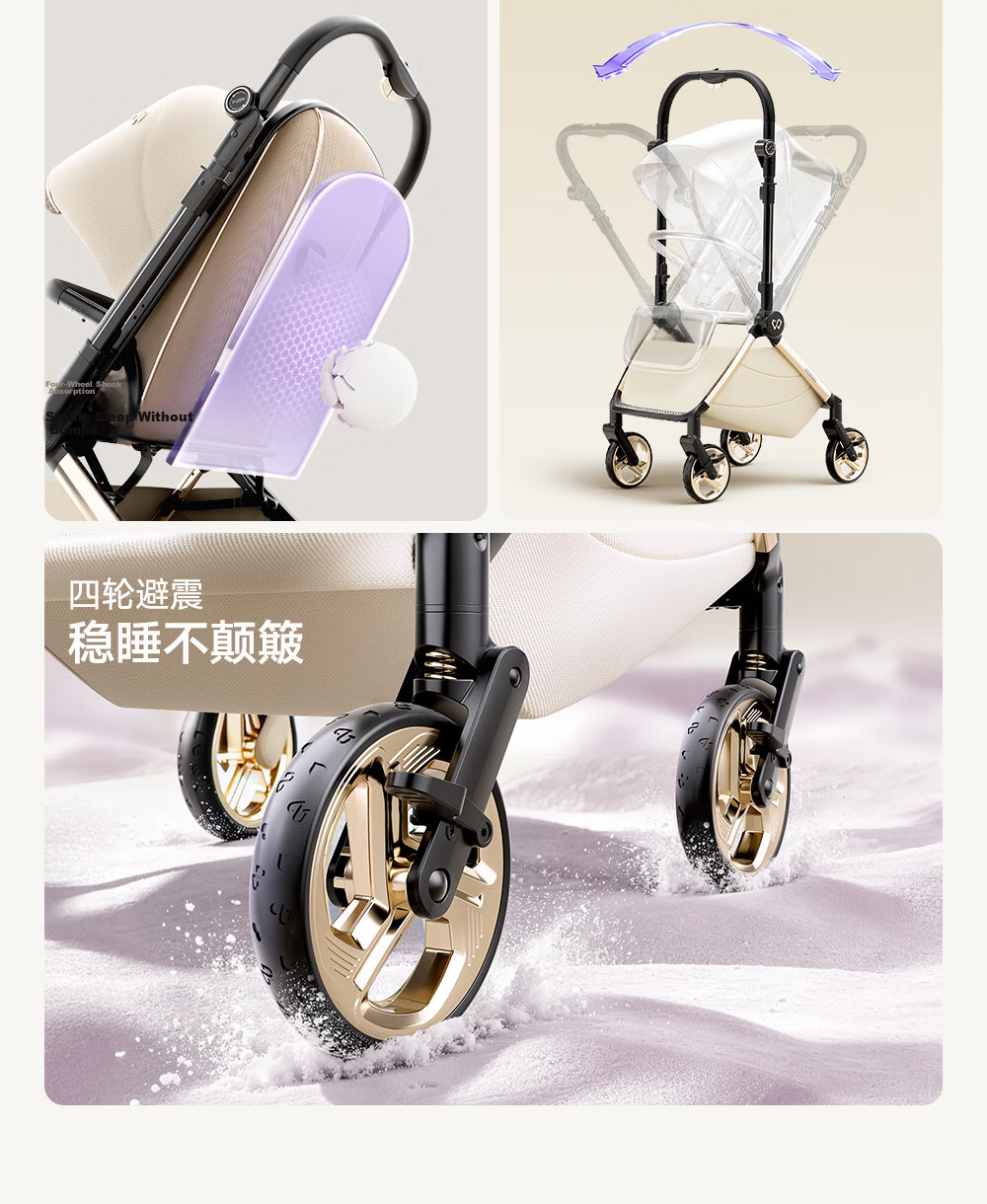 Welebao Baby Stroller Reversible Seat Recline 0-3 Years Lightweight Shockproof One-Key Folding High Landscape 9