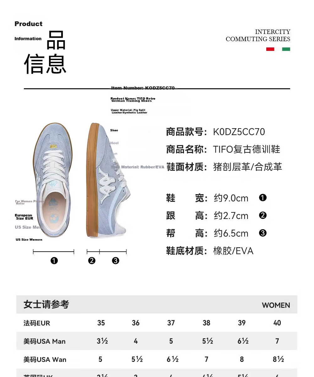 Kappa Women's TIFO Training Shoes Summer New Casual Lightweight Sneakers Bio Blue Size 40 30