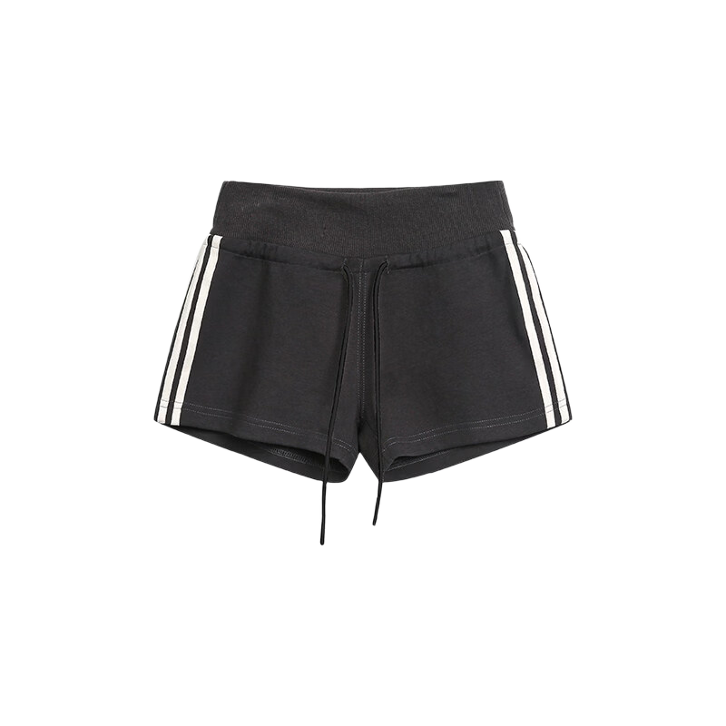 ICH MODE American Style Striped High-Waist Shorts for Women Summer Slim Straight Sports Sweatpants Casual Pants Dark Gray S