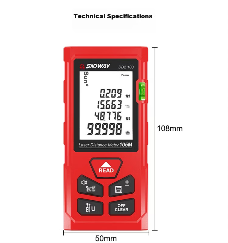 SNDWAY Laser Distance Meter Infrared Electronic Ruler High Precision Distance Measuring Device Indoor Room Measurement DB2 70m 9