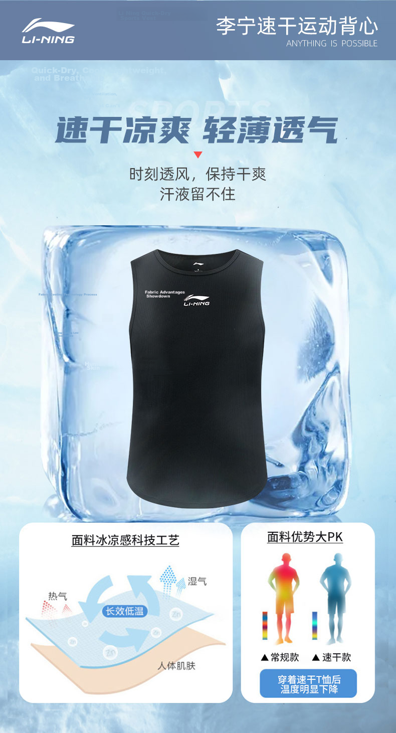 LI-NING Men's Sleeveless Sports Vest Quick-Dry Breathable Summer Marathon Fitness Basketball Jersey Tank Top 3