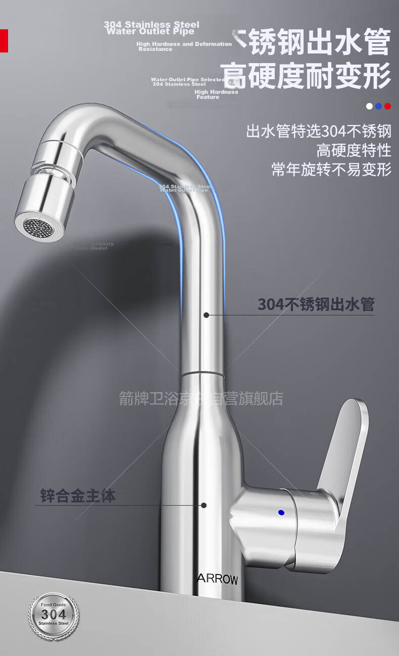 ARROW YJ Rotatable Dual-Flow Hot and Cold Bathroom Faucet for Washbasin and Vanity 9