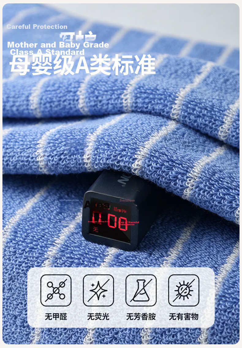 MINISO Cotton Face Towel Soft Absorbent Antibacterial Home Use Adult Blue+White Blue 8