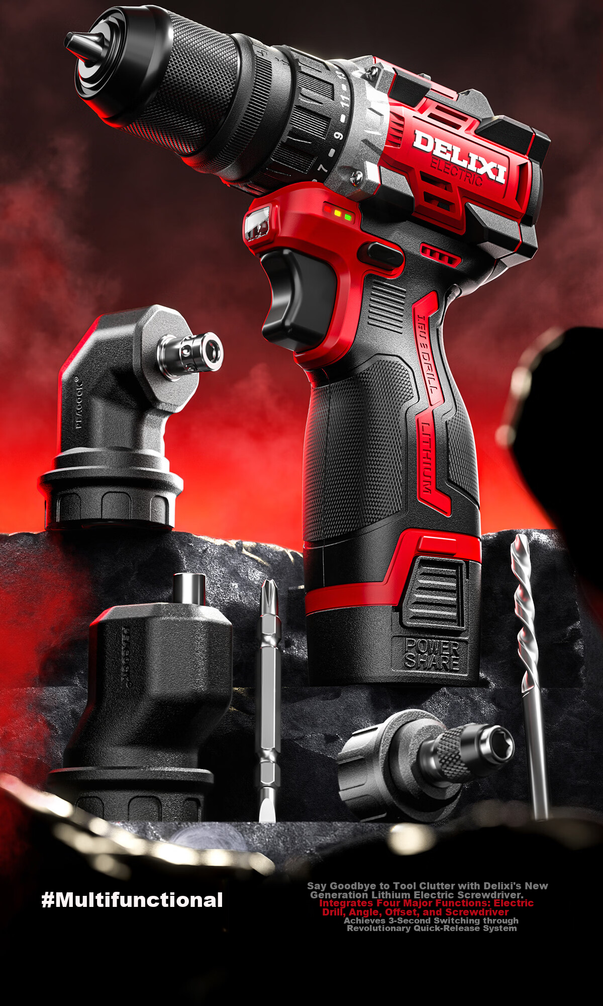 Delixi Electric Multifunctional 16.8V Brushless Lithium Battery Cordless Handheld Drill with Quick-Change Chuck and Toolbox 2