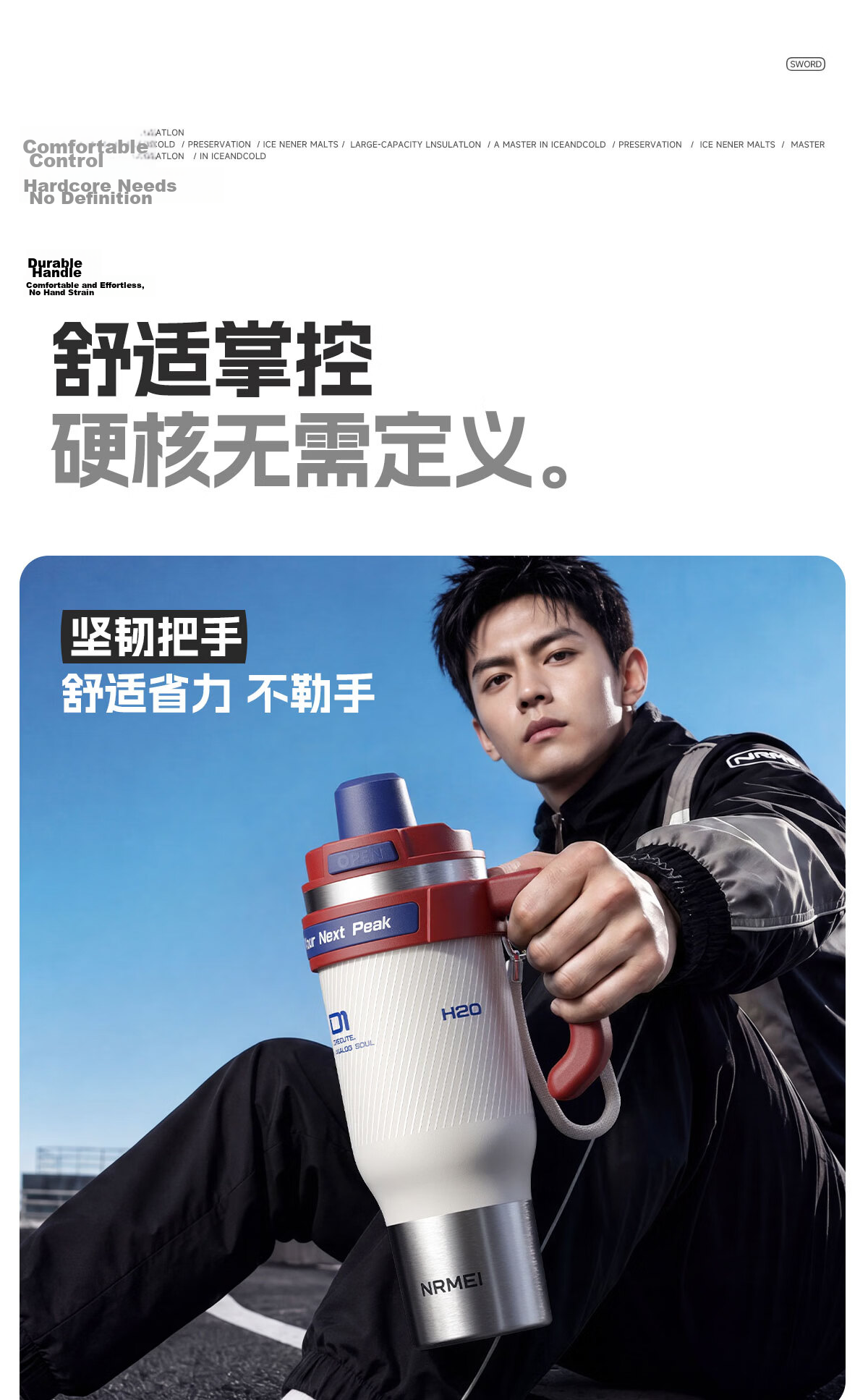 NRMEi Ice King Thermal Insulated Large Capacity Water Bottle Men's Giant Ceramic Liner Car Straw Cup 18
