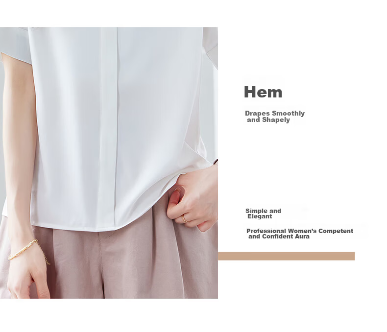 Jeanswest Women's White Short Sleeve Shirt with Lapel Collar Summer Professional Commuting Top, Size L 6