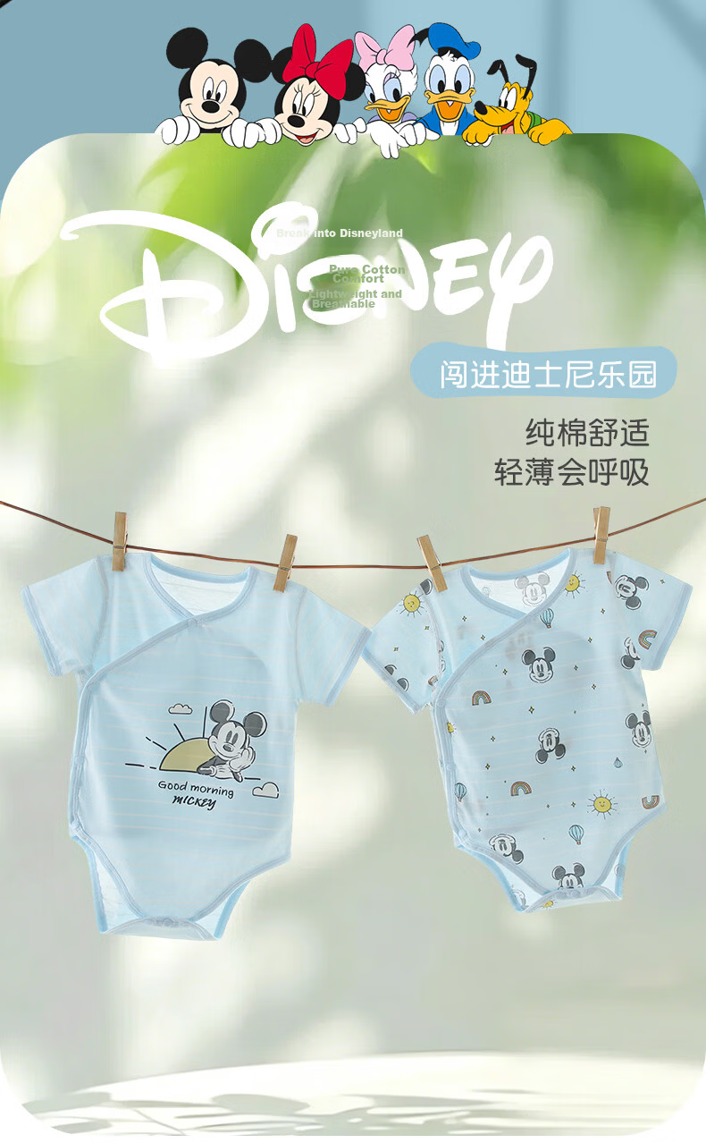 Disney Baby Summer Thin Bodysuit Newborn Short Sleeve Cotton Romper Unisex Infant Crawling Suit 2