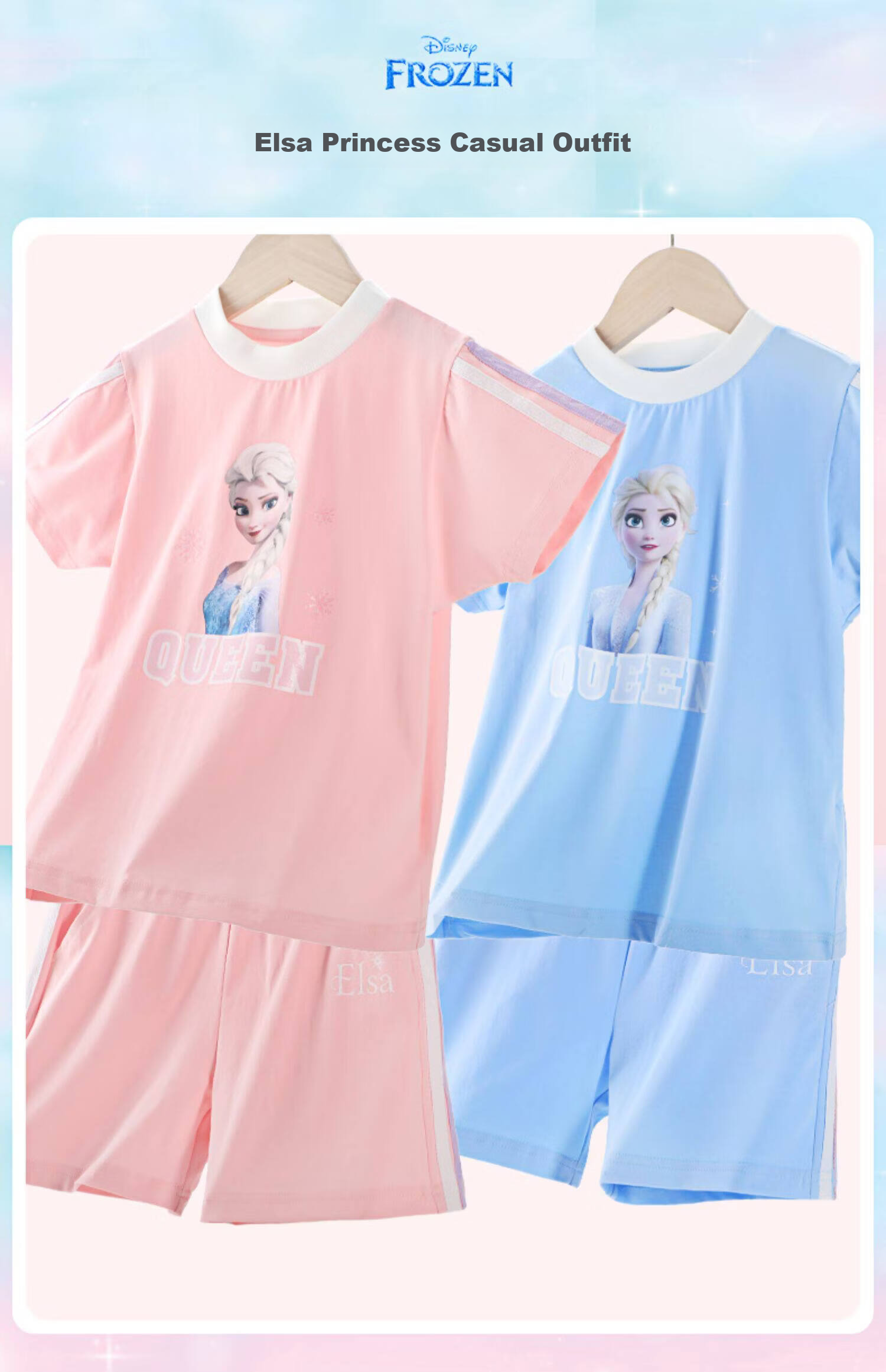 Disney Girls Summer Outfit Elsa Princess Toddler Short Sleeve T-Shirt and Shorts Set 1