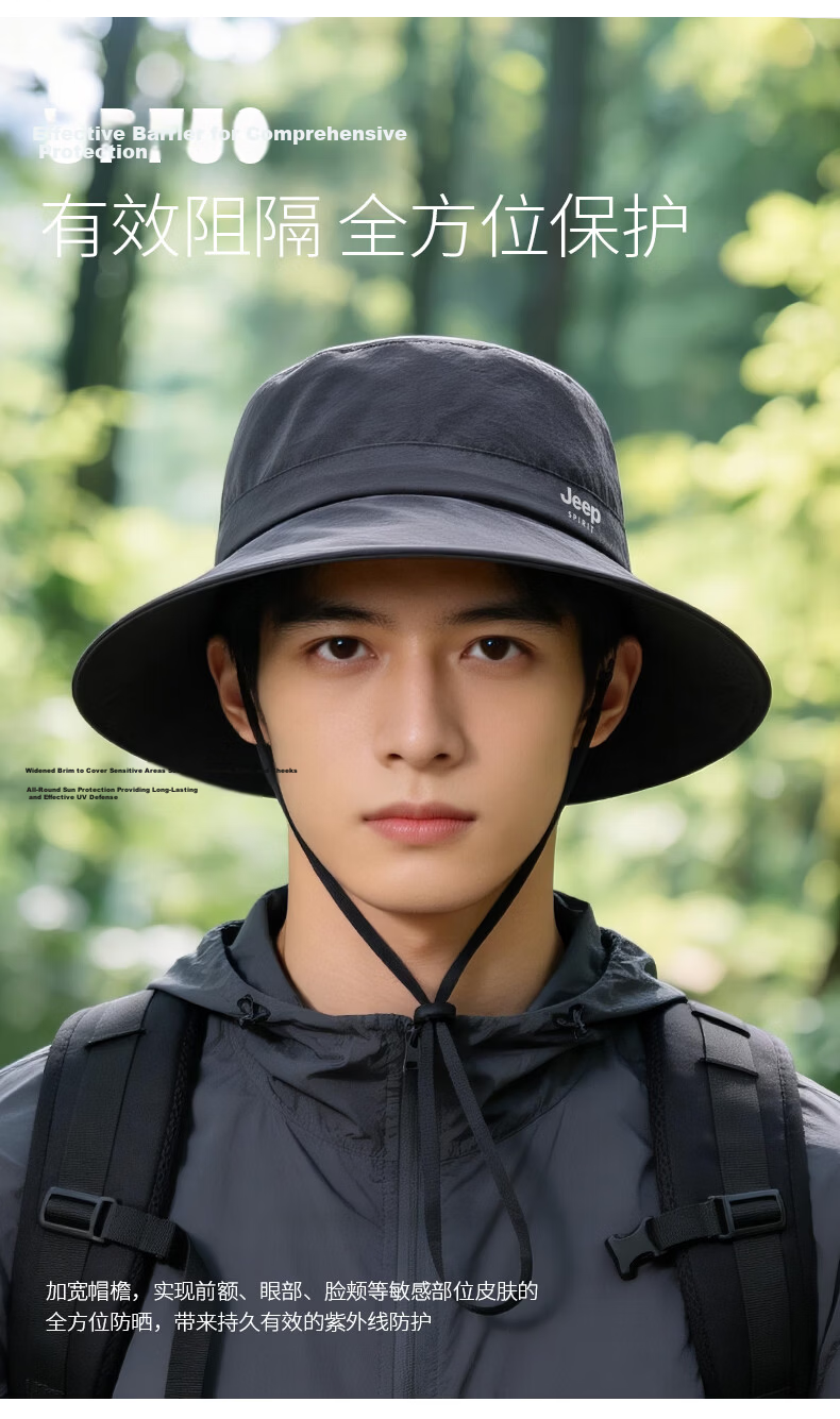 JEEP SPIRIT Women's Sunshade Bucket Hat Summer UV Protection Outdoor Hiking Sun Hat Men YF2501 Navy Blue 6