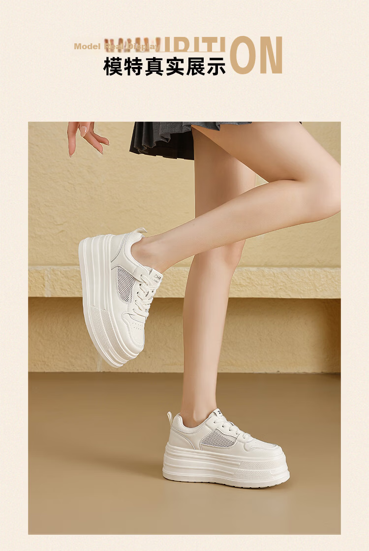 ZHR Women's White Sneakers 2026 New Breathable Mesh Thick Sole 7CM Height Increase Casual Shoes AL32E Off-White Size 36 14