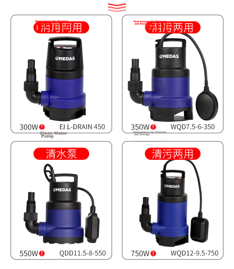 Medas Automatic Dual-Use Sewage and Clean Water Pump 220V High Lift High Flow Submersible Pump for Home and Rural Irrigation 2