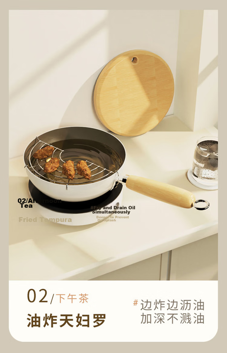 Bear 24cm Ceramic Non-Fluorine Coated Cast Iron Frying Pan Flat Bottom Stir Fry Pan for Gas and Induction Cookers White 9