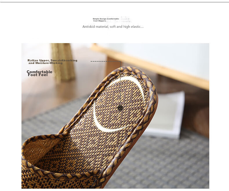 GUOLUOFEI Woven Unisex Summer Slippers Bamboo Floor Soft Sole Non-Slip Men's New Bamboo Sole Size 38-39 7