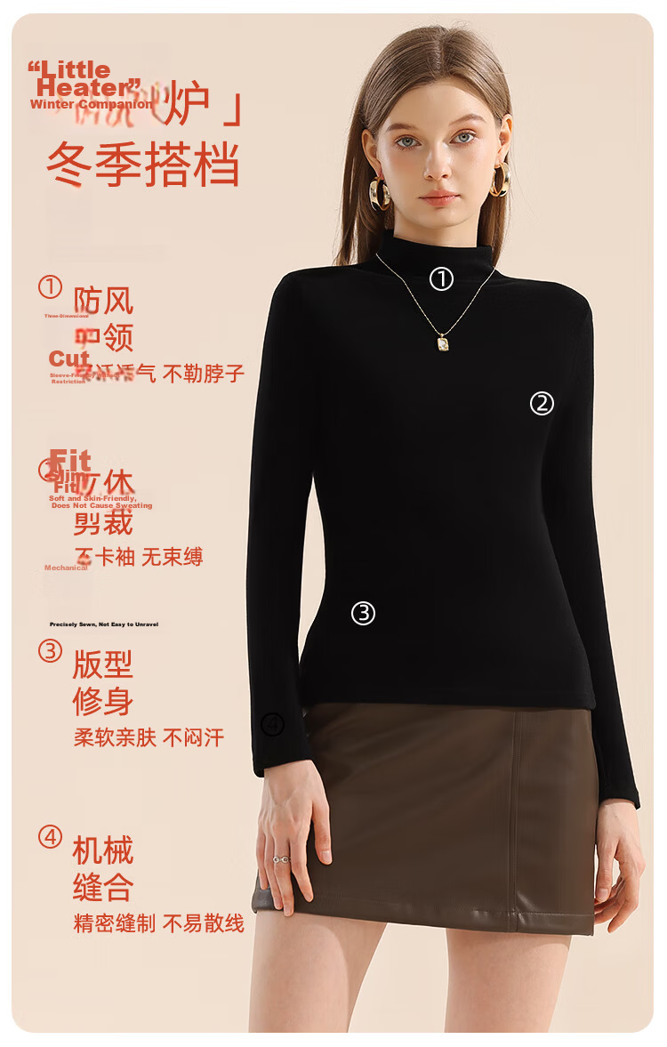 MiiOW New Thermal Velvet Women's Base Layer Long Sleeve Turtleneck Ribbed Stretch Slim Fit Top White M 2