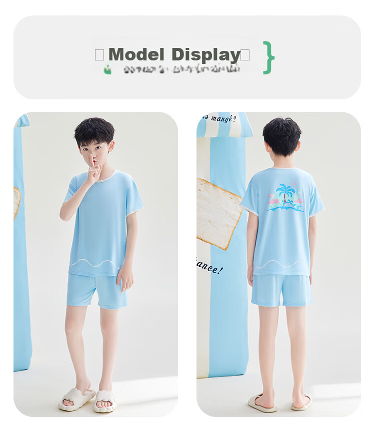 Hodohome Children's Pajamas, Boys' Class A 40 Modal Lightweight Cool-Feeling Home Wear, Boys' Round Neck Set, 303 Blue, Size 165 22