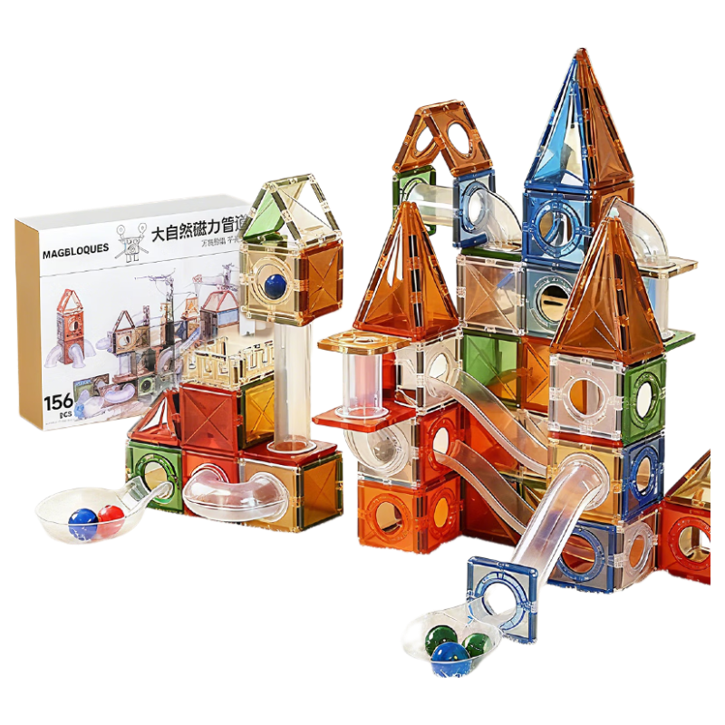 MAggic Seed Children's Toy Colorful Magnetic Building Blocks Marble Run Nature Magnetic Tubes 80 Pieces New Year Gift