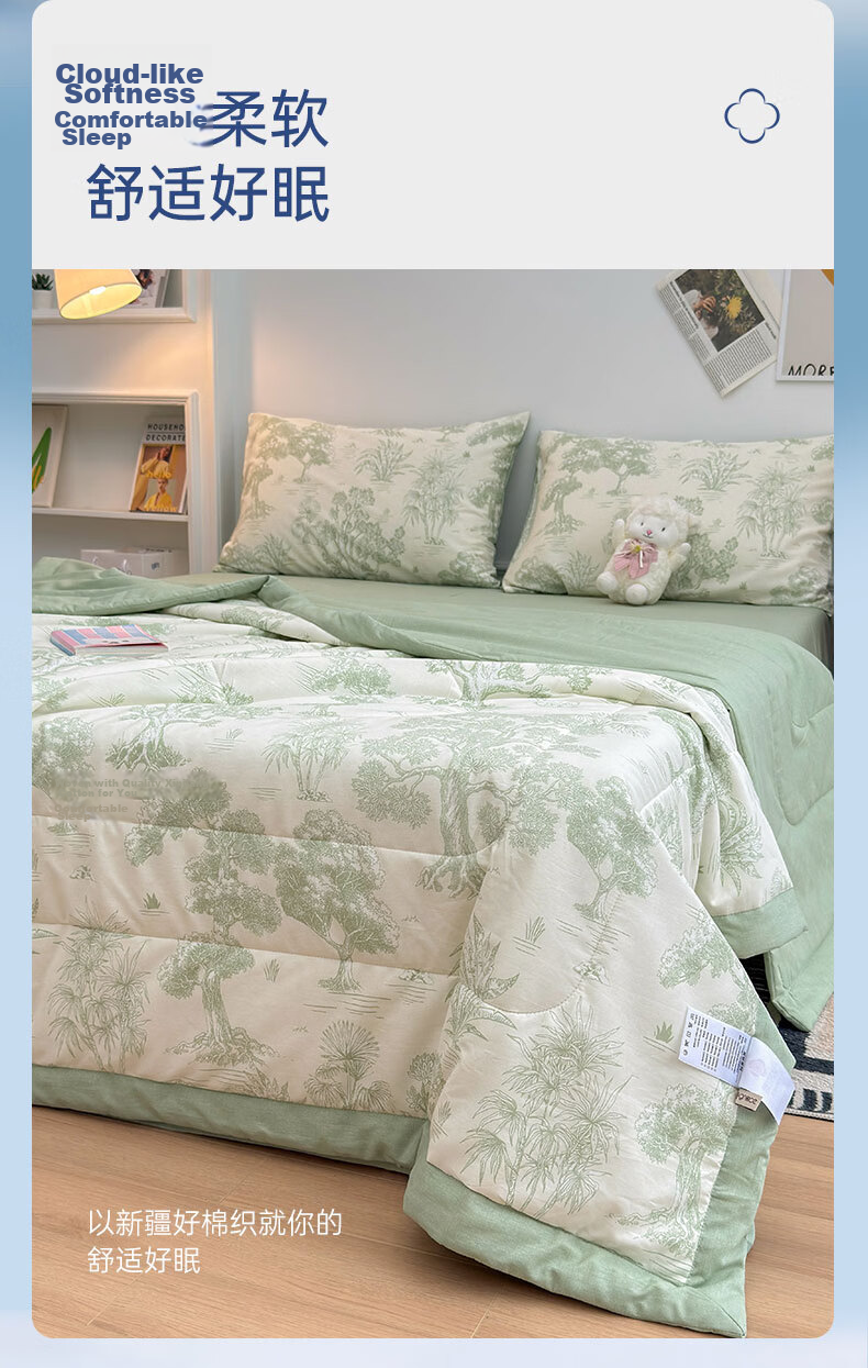 Grace 100% Cotton Summer Quilt 7A Antibacterial Air Conditioning Blanket 180x220cm Mint Blue 6