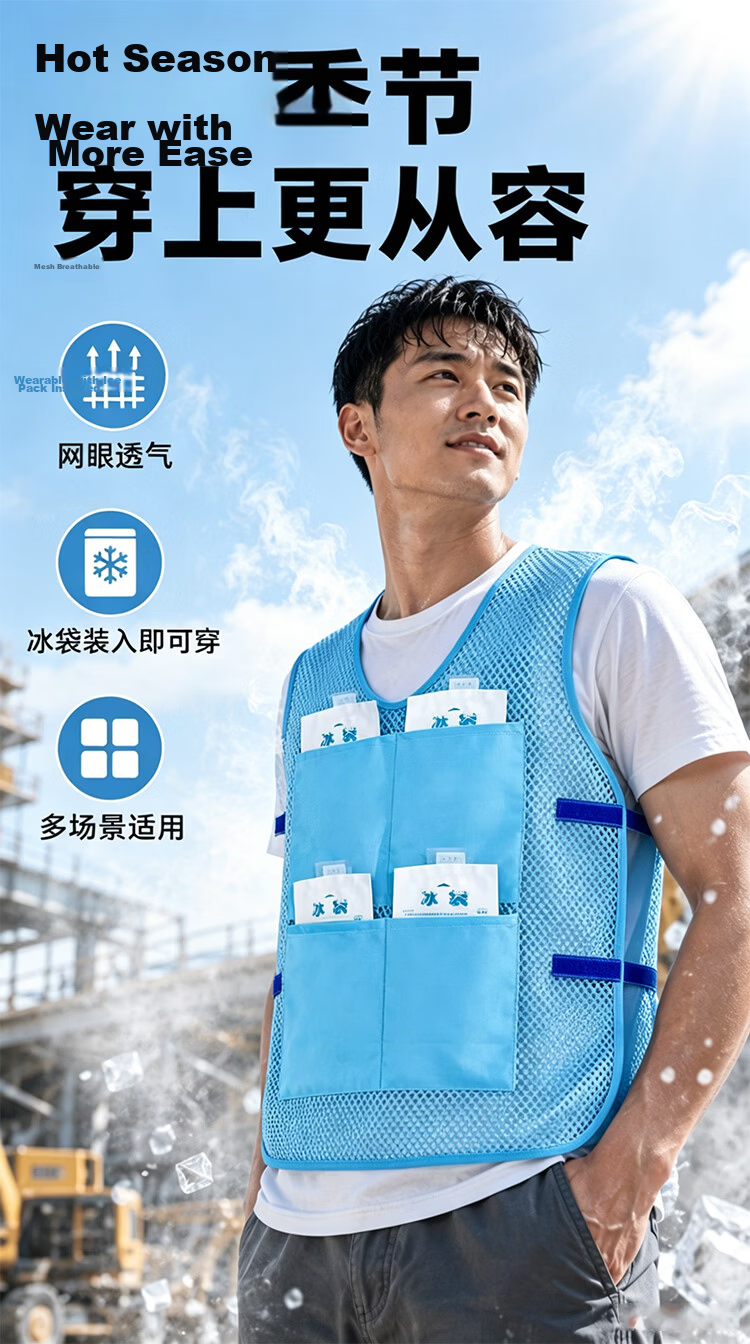 Beifute Cooling Vest Summer Ice Pack Vest Anti-Heat Stroke Unisex Ice Jacket Cooling Waistcoat Public Service Water Cooling Shirt Ice Blue Vest + 8 Ice Packs 9